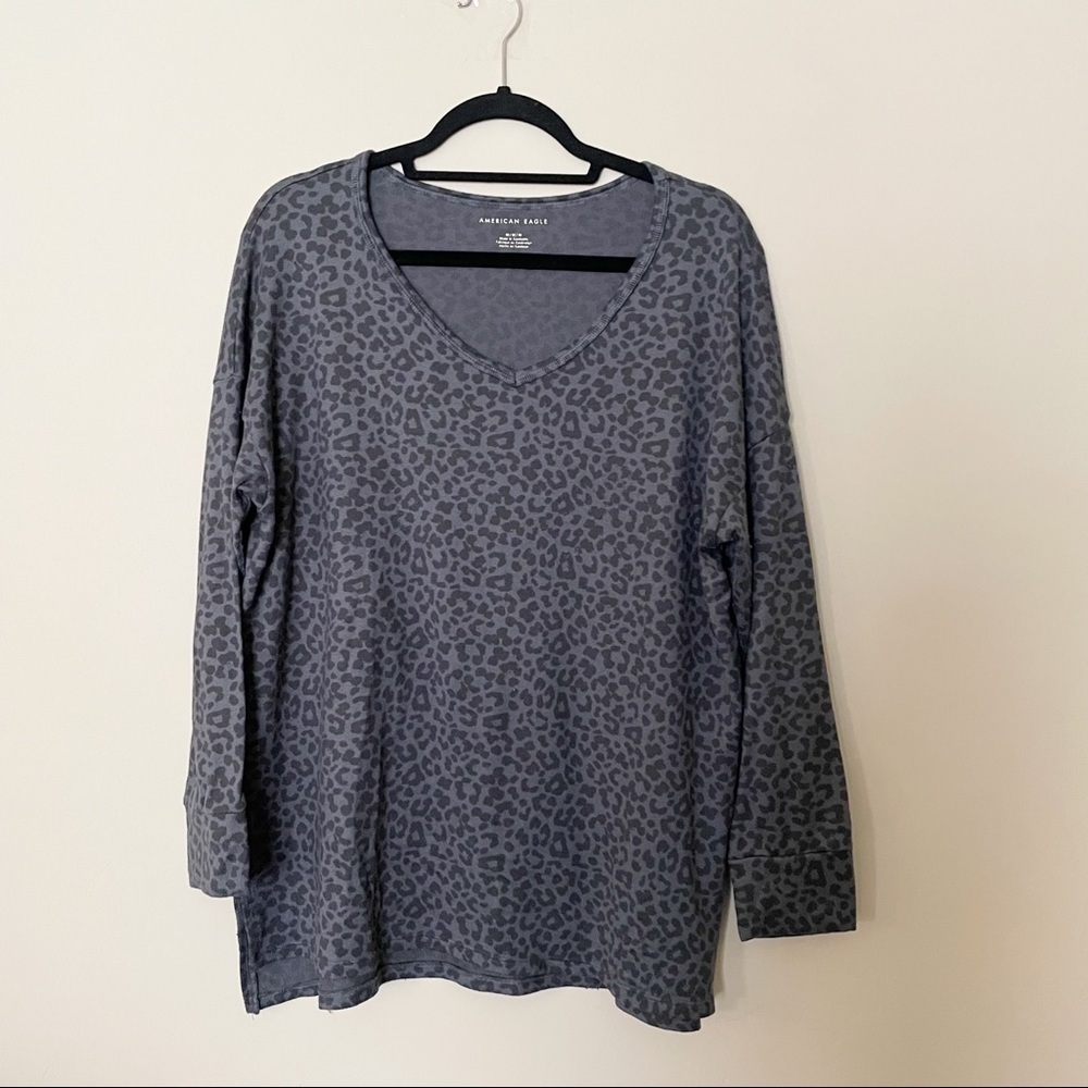 American Eagle Grey Animal Print Long Sleeve